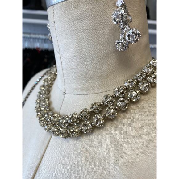 vintage 1950s art deco rhinestone necklace and earrings Carnegie wedding jewelry - Picture 3 of 13